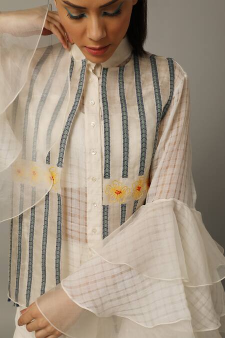 Buy_Amita Gupta_White Handwoven Silk Stand Collar Shirt