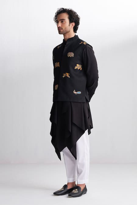 Agraj Jain Mughal Shikhar Embroidered Bundi & Draped Kurta Set 