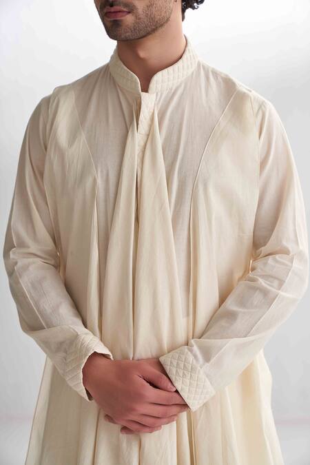 Agraj Jain_Ivory 100% Cotton Zardozi Draped Kurta Set _Online_at_Aza_Fashions