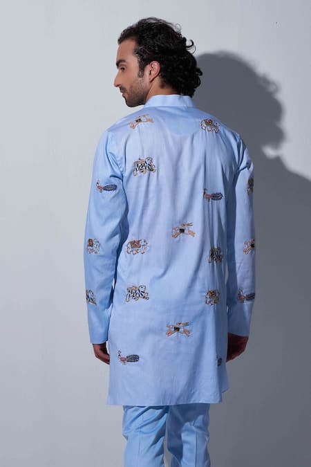 Agraj Jain Mughal Animal Embroidered Kurta & Pyjama Set 