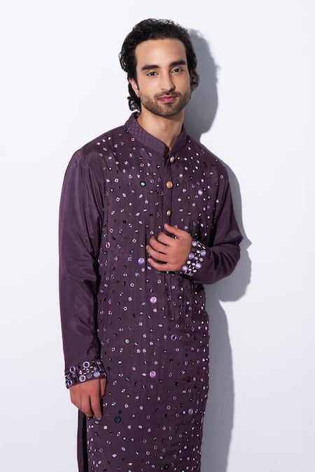 Agraj Jain_Purple 100% Viscose, Lining Mirror Embroidered Kurta And Salwar Set _Online_at_Aza_Fashions