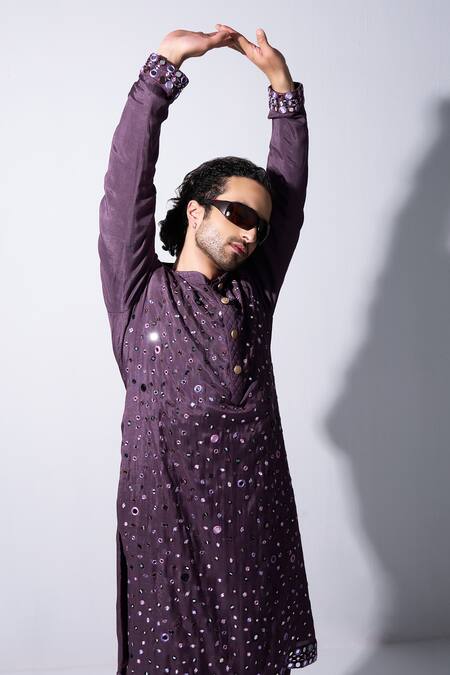 Buy_Agraj Jain_Purple 100% Viscose, Lining Mirror Embroidered Kurta And Salwar Set _Online_at_Aza_Fashions