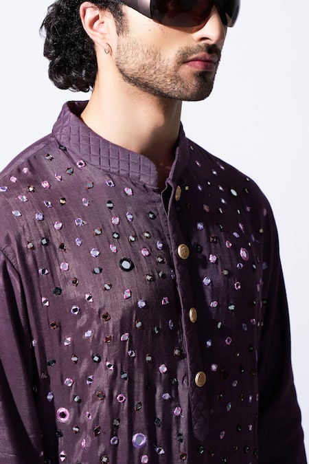 Shop_Agraj Jain_Purple 100% Viscose, Lining Mirror Embroidered Kurta And Salwar Set _Online_at_Aza_Fashions