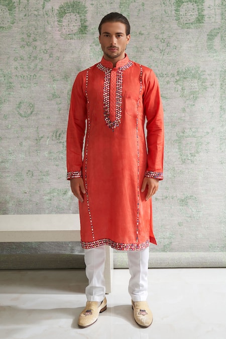 Agraj Jain Mirror Embroidered Kurta & Pyjama Set 