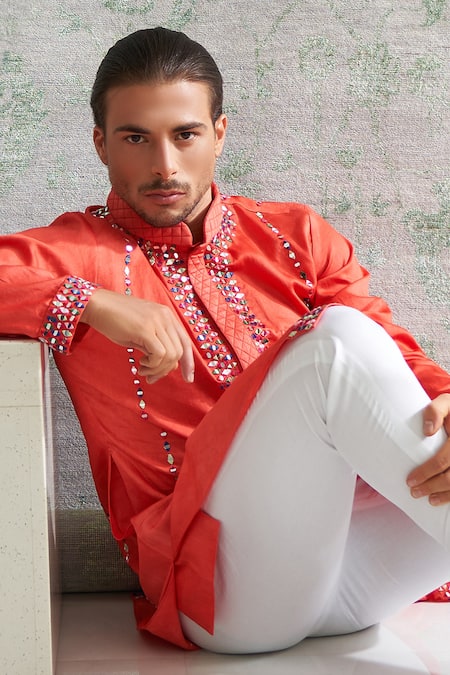 Agraj Jain Mirror Embroidered Kurta & Pyjama Set 