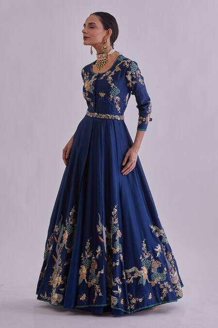 Alok & Harsh Blue Pure Chanderi Embroidered Gown