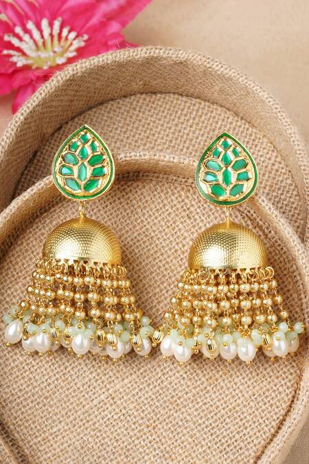 Ahaanya_Gold Plated Kundan Jhumkas_Online_at_Aza_Fashions