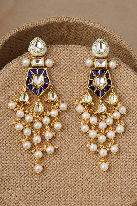 Ahaanya_Blue Kundan Dangler Earrings_Online_at_Aza_Fashions