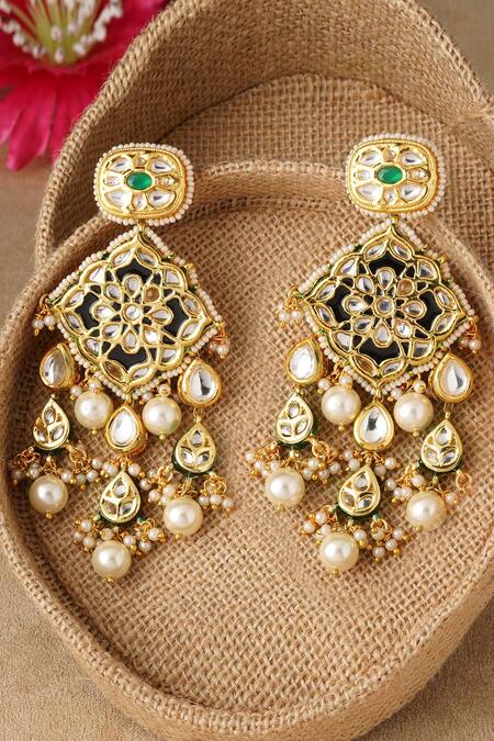 Ahaanya_Gold Plated Kundan Dangler Earrings_Online_at_Aza_Fashions