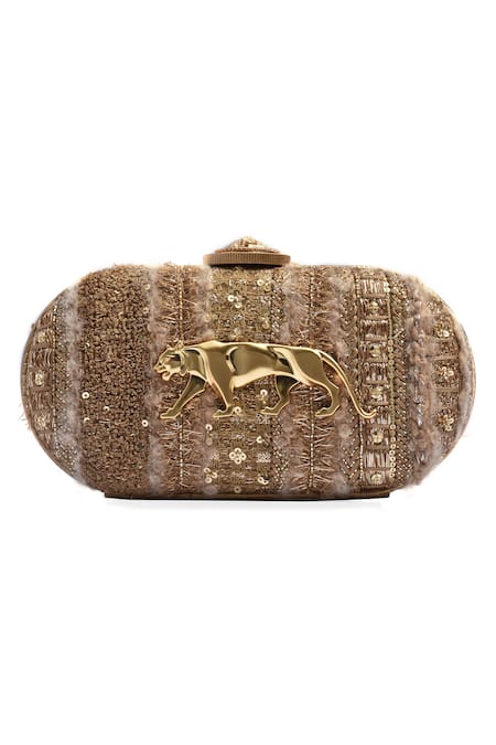 Sabyasachi Gold Embellished Royal Bengal Minaudiere Clutch 