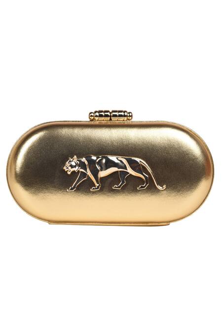 Buy Gold Mekong Royal Bengal Tiger Capsule Clutch by Sabyasachi Online at Aza Fashions