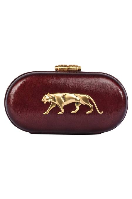 Shop_Sabyasachi_Mulberry - Purple Royal Bengal Tiger Capsule Clutch_at_Aza_Fashions