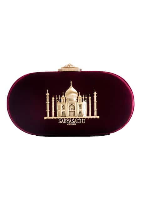 Sabyasachi Oxblood - Maroon Embellished Taj Pattern Oval Clutch