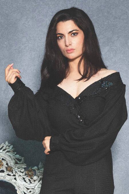 Inej_Black Rayon Flex Sweetheart Neck Embroidered Off-shoulder Top_Online_at_Aza_Fashions