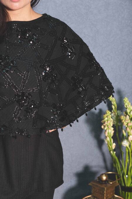 Buy_Inej_Black Rayon Flex Round Embroidered Top_Online_at_Aza_Fashions