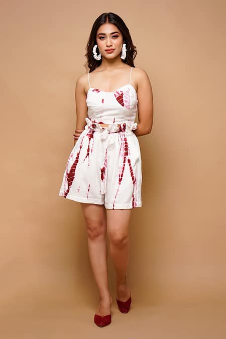 Buy_Ahi Clothing_White Cotton Silk Tie Dye Shirt Collar, Top Sweetheart Neck And Shorts Set_Online_at_Aza_Fashions