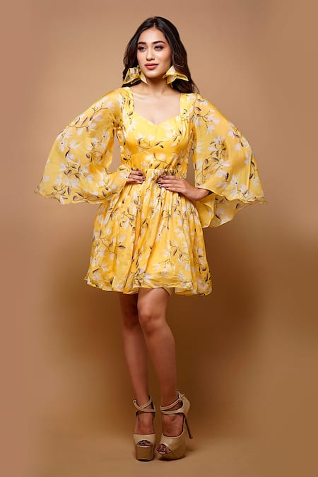 Buy vivaraa fashion Women's Yellow Floral Georgette Maxi Dress - Multicolor  | V206_Multicolor_XS_New at Amazon.in