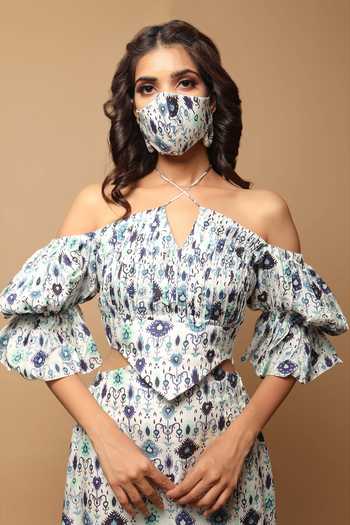 Ahi Clothing White Cotton Block Print Halter Neck Mandala Motif Top And Long Skirt Set at Aza Fashions Ahi Clothing_White Cotton Block Print Halter Neck Mandala Motif Top And Long Skirt Set_at_Aza_Fashions