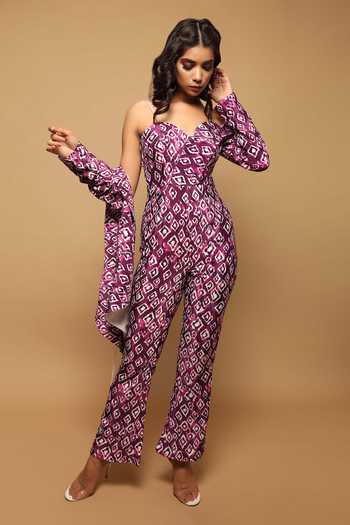 Buy_Ahi Clothing_Purple Crepe Digital Print Jumpsuit With Jacket_Online_at_Aza_Fashions