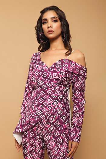 Shop_Ahi Clothing_Purple Crepe Digital Print Jumpsuit With Jacket_Online_at_Aza_Fashions