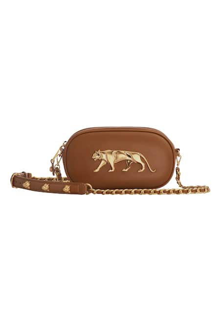 Shop_Sabyasachi_Mustard Tan - Brown Chains Chowringhee Sling Bag _at_Aza_Fashions