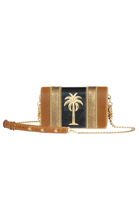 Shop_Sabyasachi_Noir - Black Embroidery The Tropic Of Calcutta Sling Bag _at_Aza_Fashions