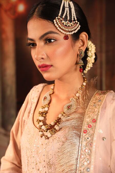 Ruh Clothing_Pink Kurta Georgette Pant Chanderi Chikankari Embroidered Anarkali Set _at_Aza_Fashions