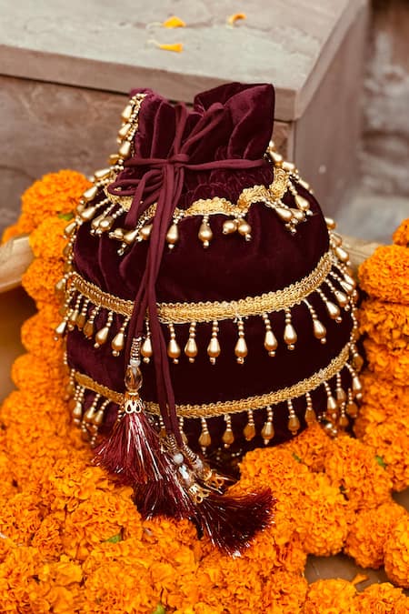 Ajiesh Oberoi Velvet Embroidered Potli Bag 
