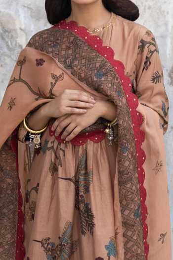 Archana Jaju_Peach Chanderi Round Kurta Set_at_Aza_Fashions