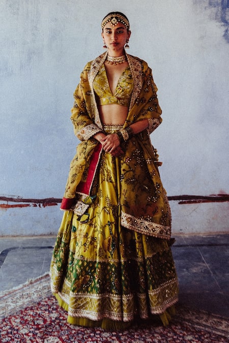 Archana Jaju Silk Kalamkari Bridal Lehenga Set 