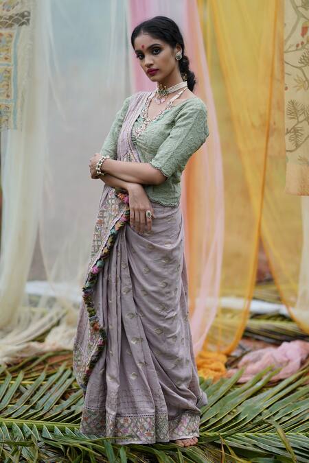 Buy Archana Jaju Purple Jamdani Silk Saree Online Aza