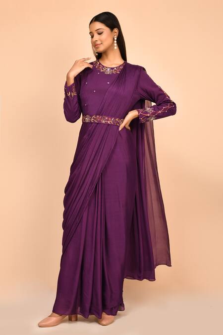 Buy Purple Net Embroidery Sweetheart Neck Layered Corset Saree Gown For  Women by Shloka Khialani Online at Aza Fashions.