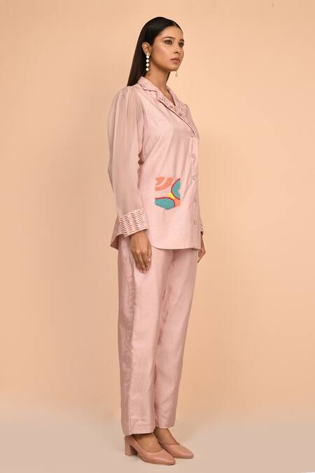 Arihant Rai Sinha_Pink Notched Collar Shirt And Pant Set_Online_at_Aza_Fashions