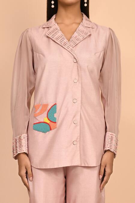 Shop_Arihant Rai Sinha_Pink Notched Collar Shirt And Pant Set_Online_at_Aza_Fashions