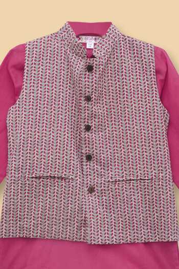 Buy_Amber Jaipur_Pink Cotton Printed Bundi And Kurta Set _Online_at_Aza_Fashions