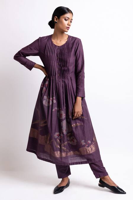 Arte-Alter Purple Handwoven Silk Cotton Jamdani Kurta