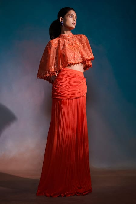 Anjali Kanwar Embroidered Cape & Pleated Skirt Set 