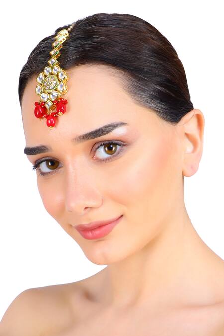 Aakarsha By Ajay_Gold Plated Kundan Teardrop Maangtikka_Online_at_Aza_Fashions