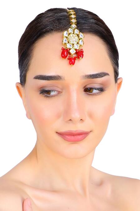 Buy_Aakarsha By Ajay_Gold Plated Kundan Teardrop Maangtikka_Online_at_Aza_Fashions