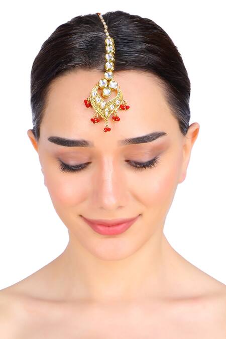 Buy_Aakarsha By Ajay_Gold Plated Stone Embellished Maangtikka_Online_at_Aza_Fashions