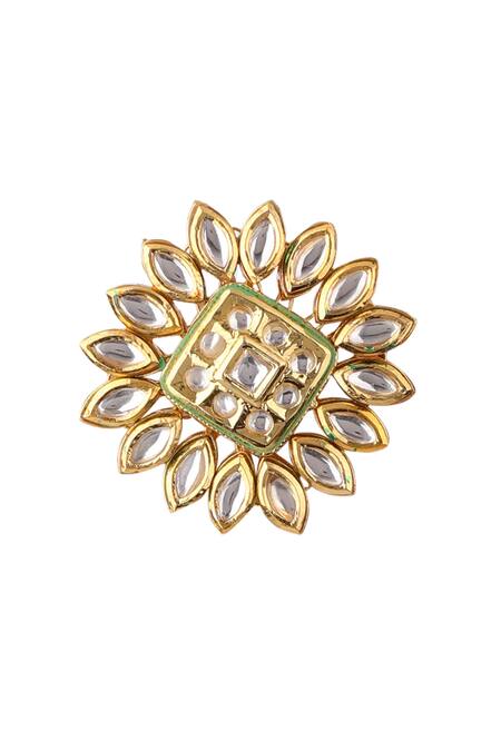 Aakarsha By Ajay_Gold Plated Pearls, Beads, Diamonds Floral Motif Kundan Studs_Online_at_Aza_Fashions