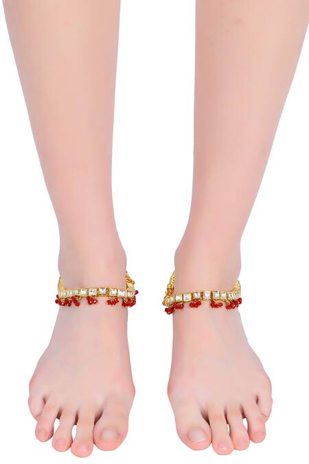 Aakarsha By Ajay_Gold Plated Pearls, Beads Kundan Stone Anklets_Online_at_Aza_Fashions