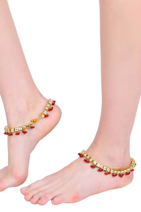 Buy_Aakarsha By Ajay_Gold Plated Pearls, Beads Kundan Stone Anklets_Online_at_Aza_Fashions