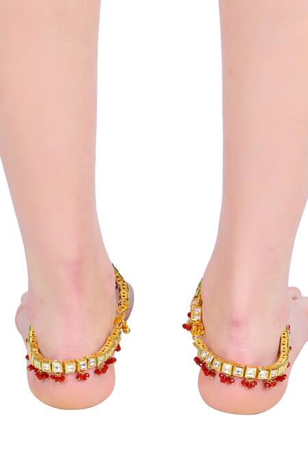Aakarsha By Ajay_Gold Plated Pearls, Beads Kundan Stone Anklets_at_Aza_Fashions