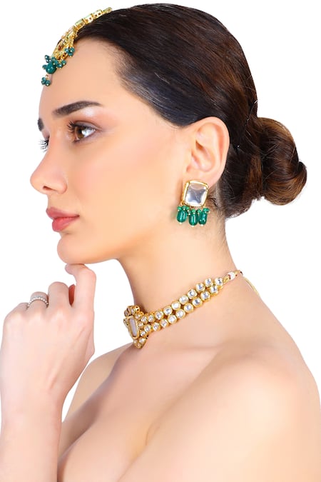 Buy_Aakarsha By Ajay_Gold Plated Pearls, Beads Kundan Stone Necklace Set_Online_at_Aza_Fashions