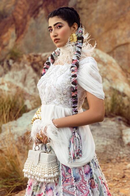 Buy Akanksha Mago Multi Color Georgette Pearls, Sequins, Peplum Top And Gathered Skirt Set Online at Aza Fashions Buy_Akanksha Mago_Multi Color Georgette Pearls, Sequins, Peplum Top And Gathered Skirt Set _Online_at_Aza_Fashions