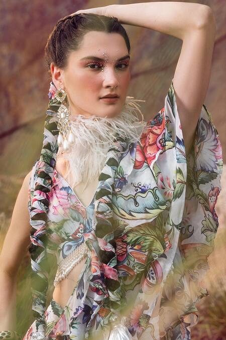 Buy Akanksha Mago Multi Color Georgette Embroidery V-neck Layered Lehenga And Blouse Set Online at Aza Fashions Buy_Akanksha Mago_Multi Color Georgette Embroidery V-neck Layered Lehenga And Blouse Set _Online_at_Aza_Fashions