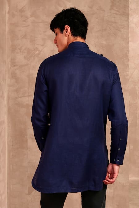 MR. Ajay Kumar Draped Cowl Asymmetric Hem Linen Kurta 