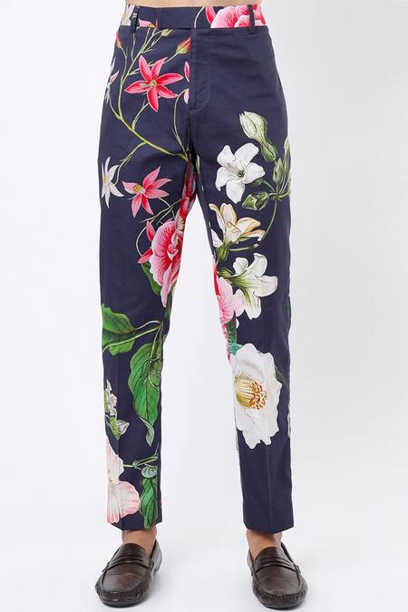 MR. Ajay Kumar Navy Cotton Satin Floral Digital Print Kurta And Pant Set Online at Aza Fashions MR. Ajay Kumar_Navy Cotton Satin Floral Digital Print Kurta And Pant Set _Online_at_Aza_Fashions