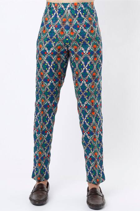 MR. Ajay Kumar Blue Cotton Satin Digital Print Kurta And Pant Set Online at Aza Fashions MR. Ajay Kumar_Blue Cotton Satin Digital Print Kurta And Pant Set _Online_at_Aza_Fashions